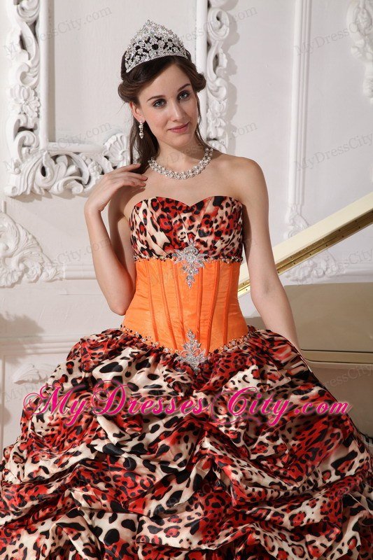 Leopard Print Sweetheart Appliques Brush Train Quinceanera Dress