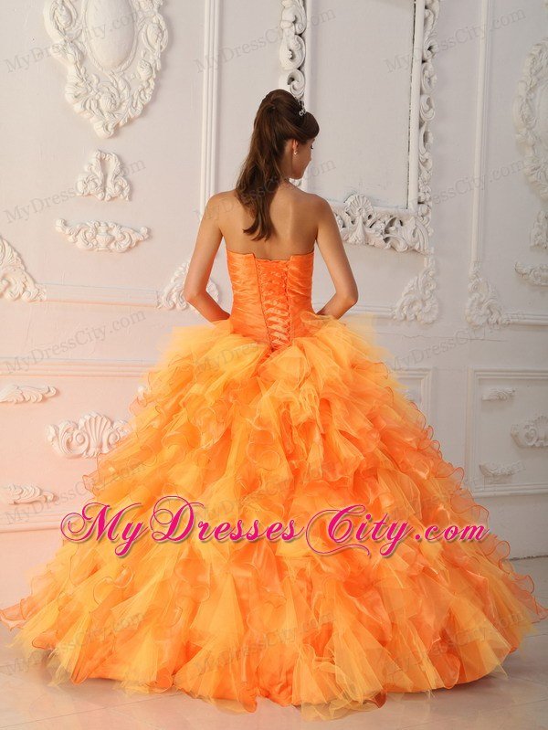 Prefect Orange Organza Sweetheart Beading Ruffles Sweet 15 Dresses