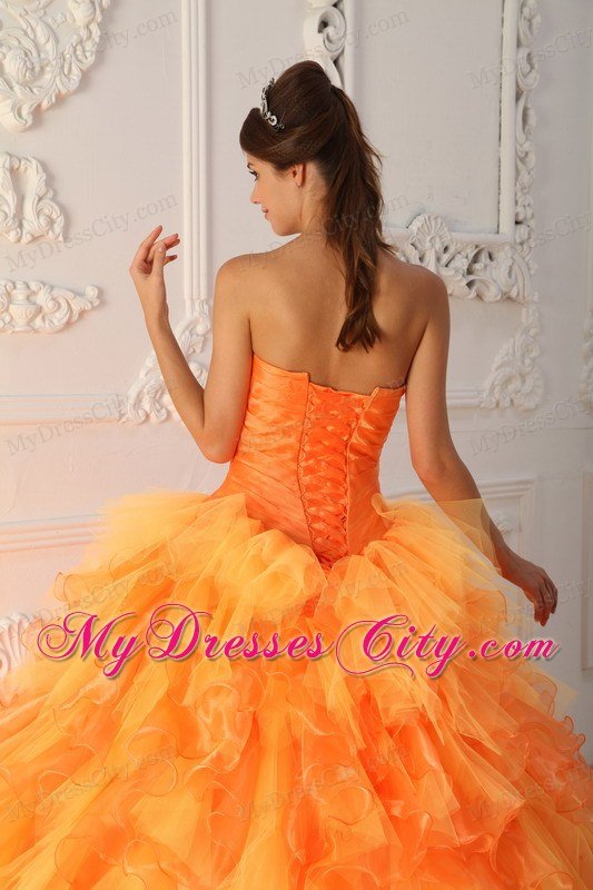 Prefect Orange Organza Sweetheart Beading Ruffles Sweet 15 Dresses