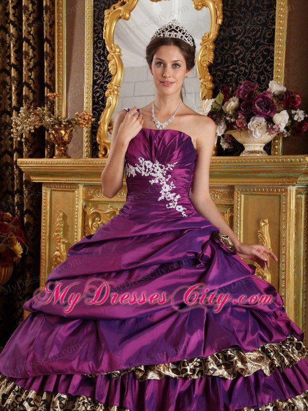 One Shoulder Appliques layered Leopard Purple Dress for Quince 2013