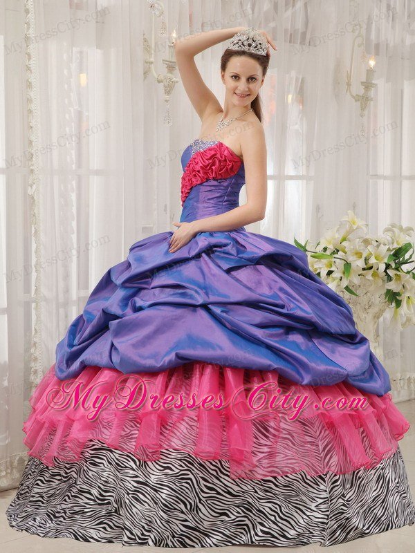 Exclusive Zebra Print Strapless Beading Colorful Quinceanera Dress