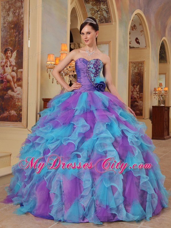 Ball Gown Sweetheart Beading Ruffles Colorful Quinceanera Dresses