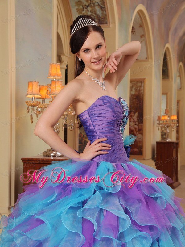 Ball Gown Sweetheart Beading Ruffles Colorful Quinceanera Dresses