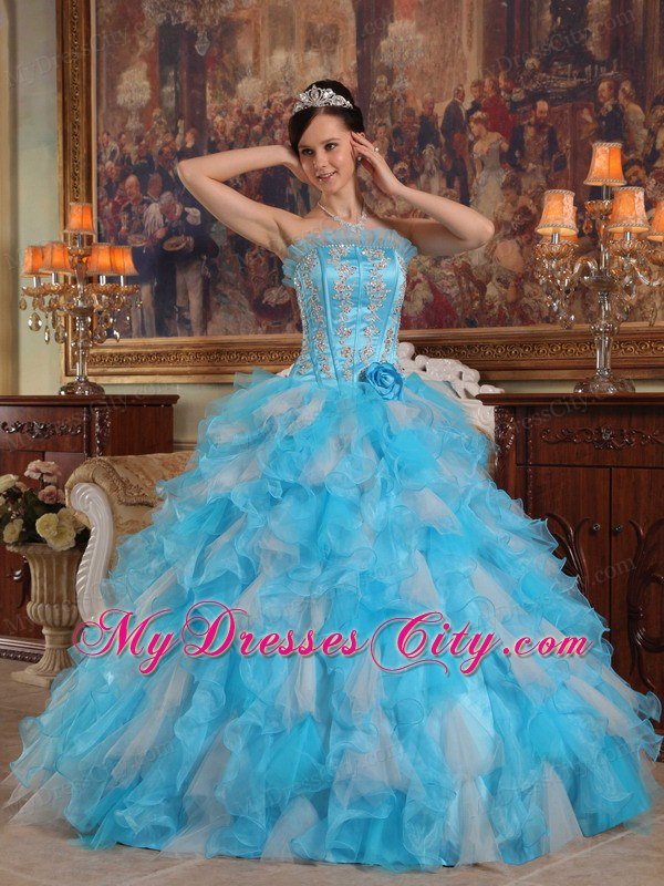 Beading Ruffles Aqua Blue Quinceanera Dresses With Dropped Waist