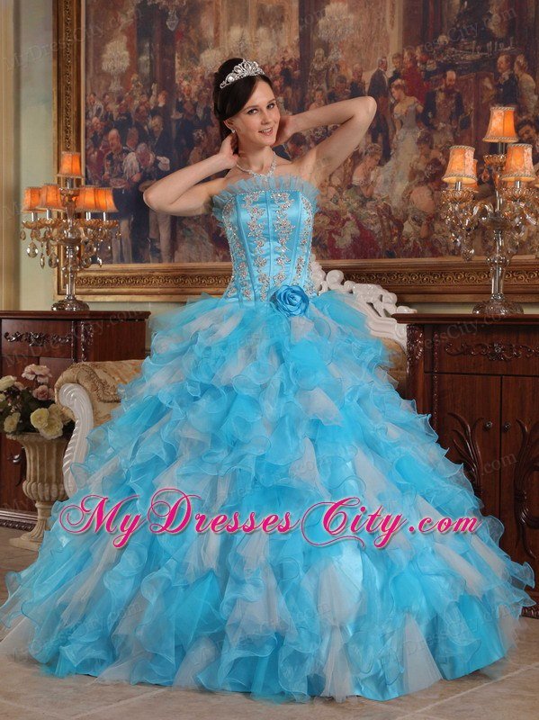 Beading Ruffles Aqua Blue Quinceanera Dresses With Dropped Waist