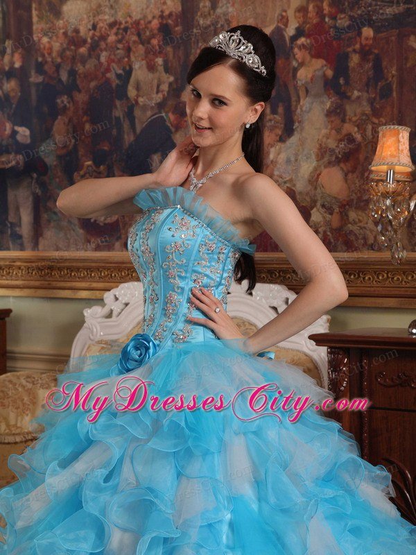 Beading Ruffles Aqua Blue Quinceanera Dresses With Dropped Waist