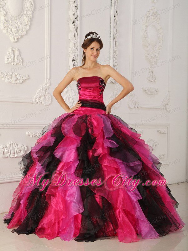 Latest Style Strapless Appliques Ruffles Coloful Sweet 15 Dresses