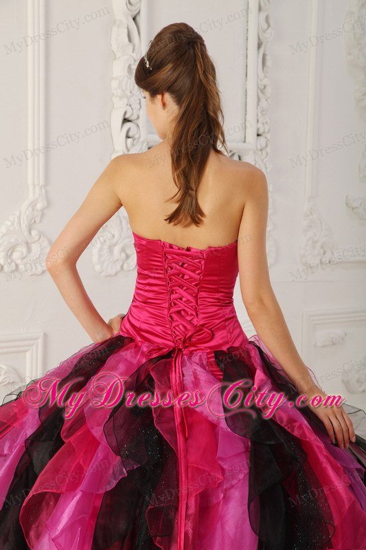 Latest Style Strapless Appliques Ruffles Coloful Sweet 15 Dresses