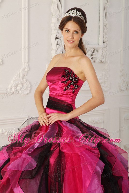 Latest Style Strapless Appliques Ruffles Coloful Sweet 15 Dresses