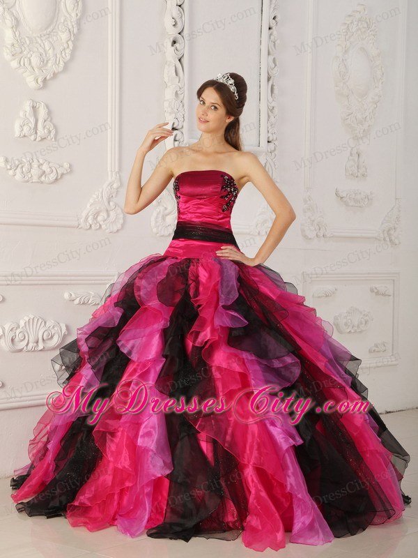 Latest Style Strapless Appliques Ruffles Coloful Sweet 15 Dresses