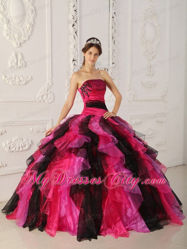 Latest Style Strapless Appliques Ruffles Coloful Sweet 15 Dresses