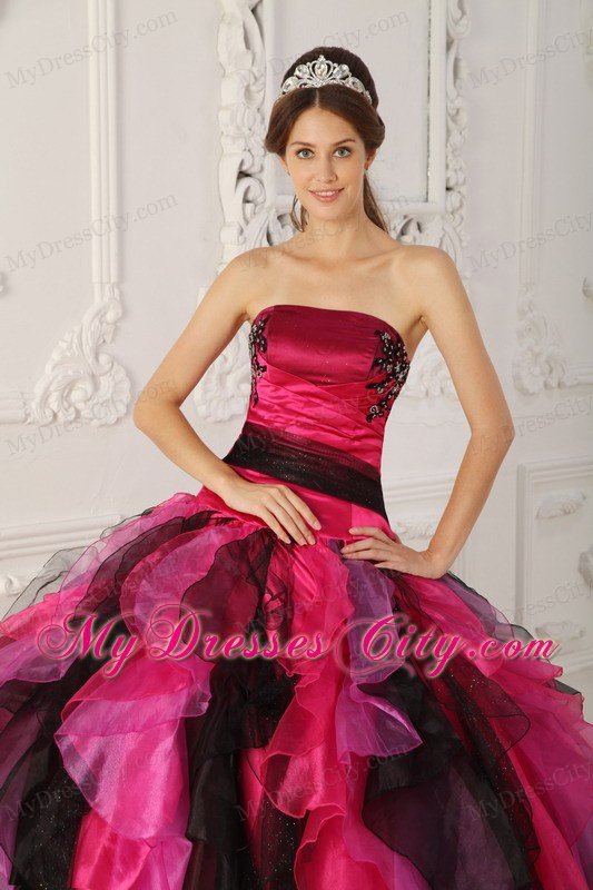 Latest Style Strapless Appliques Ruffles Coloful Sweet 15 Dresses