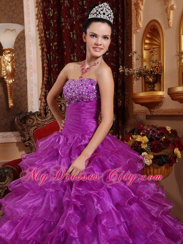 Purple Organza Beading Dress for Sweet 16 with Ruffles in 2013