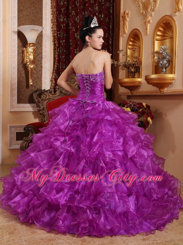 Purple Organza Beading Dress for Sweet 16 with Ruffles in 2013