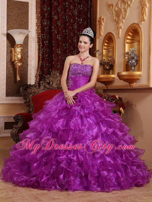 Purple Organza Beading Dress for Sweet 16 with Ruffles in 2013