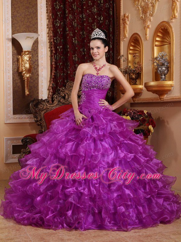 Purple Organza Beading Dress for Sweet 16 with Ruffles in 2013