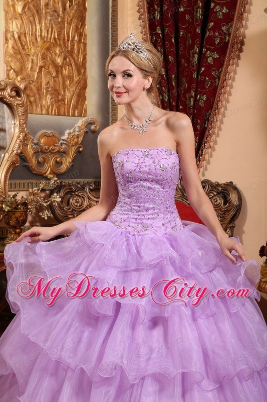 Lavender Ball Gown 2013 Organza Quinceanera Dress with Beading