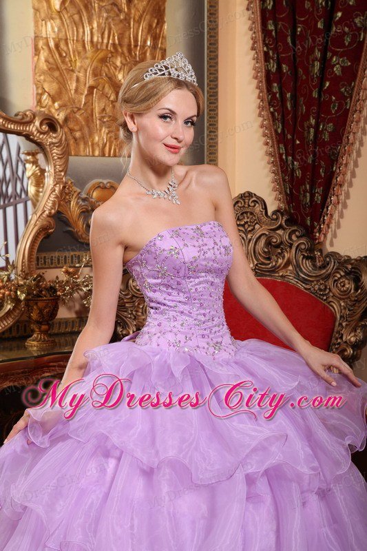 Lavender Ball Gown 2013 Organza Quinceanera Dress with Beading