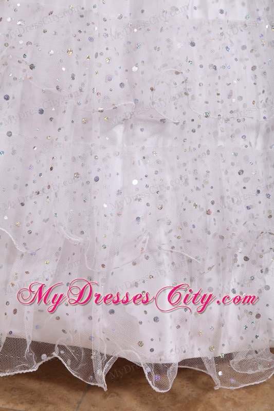 White Special Fabric Sweetheart Dress For Sweet 15 with Ruffled layers