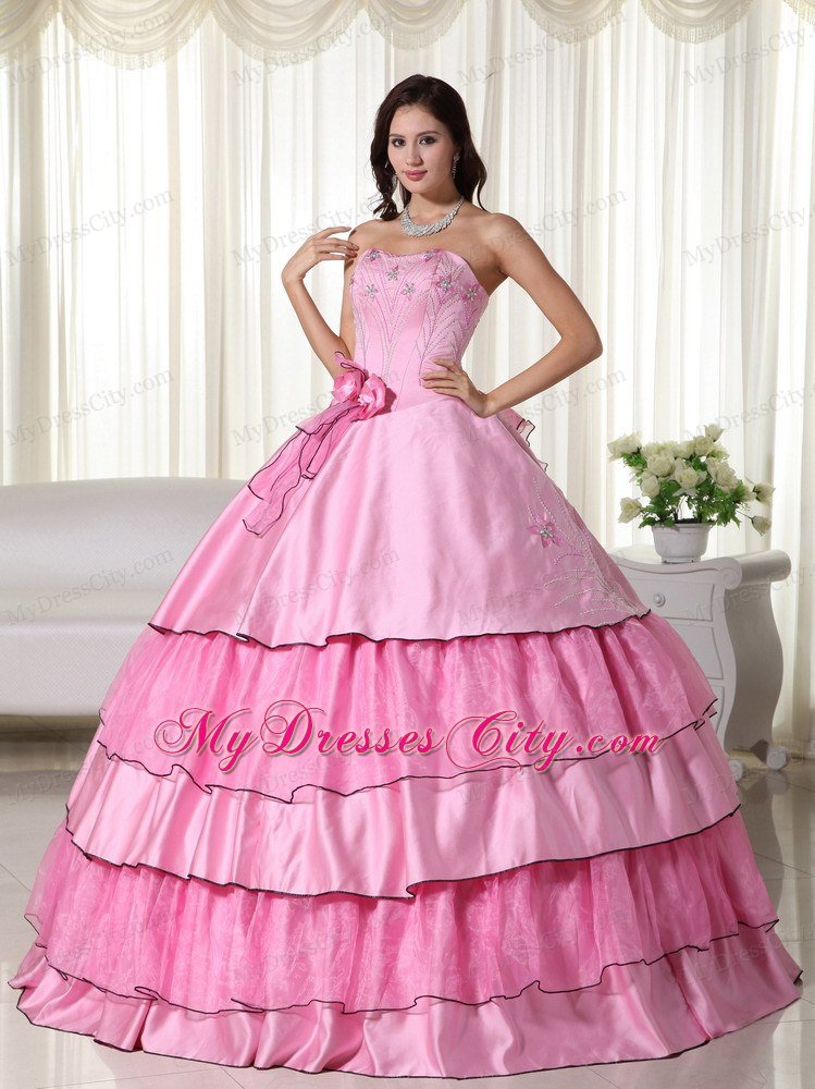 Embroidery Flowers Rose Pink Quinceanera Dress for Party Style