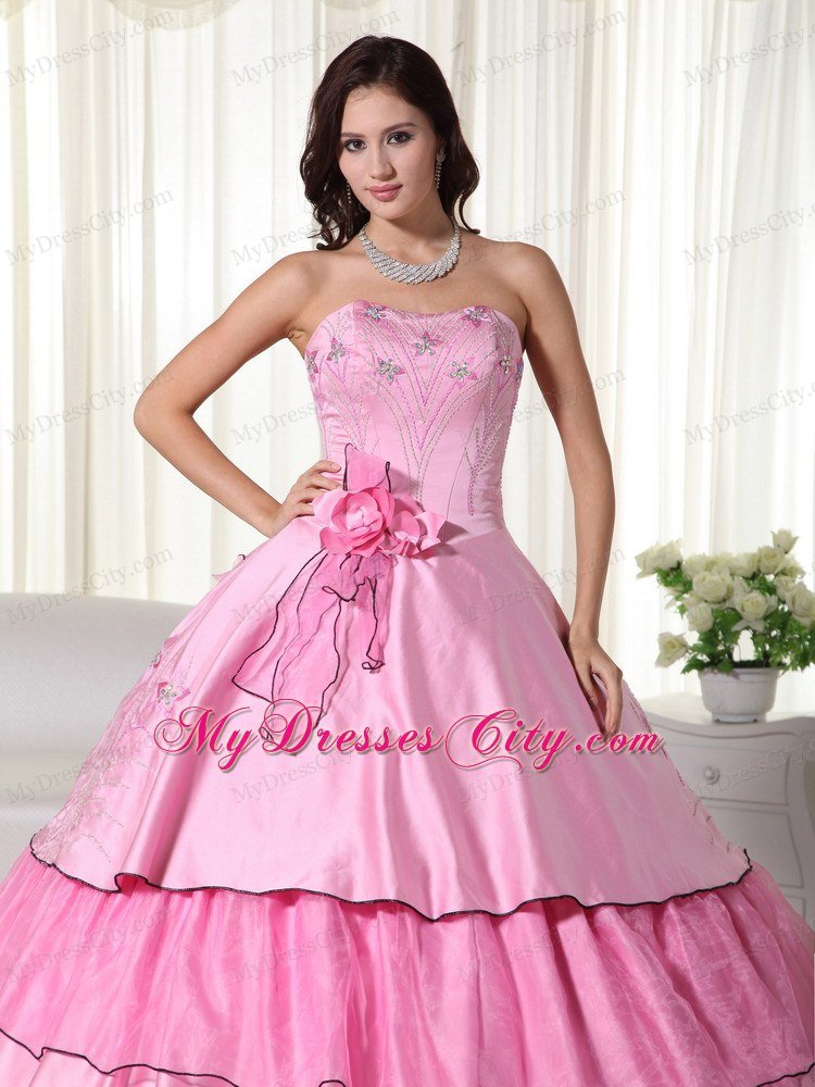 Embroidery Flowers Rose Pink Quinceanera Dress for Party Style