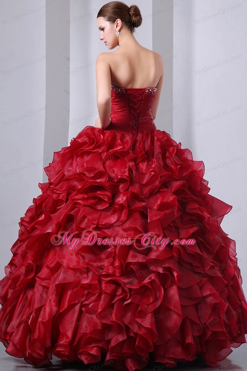 Luxurious Wine Red Ruffles Quinceanera Dress with Beading