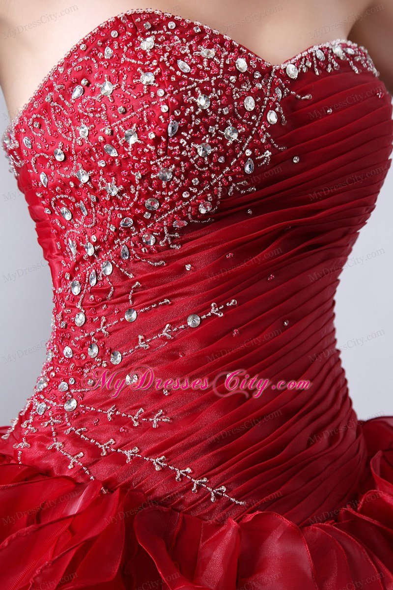 Luxurious Wine Red Ruffles Quinceanera Dress with Beading