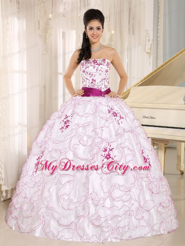 White Organza Ruffles Quinceanera Dress With Embroidery Decorate