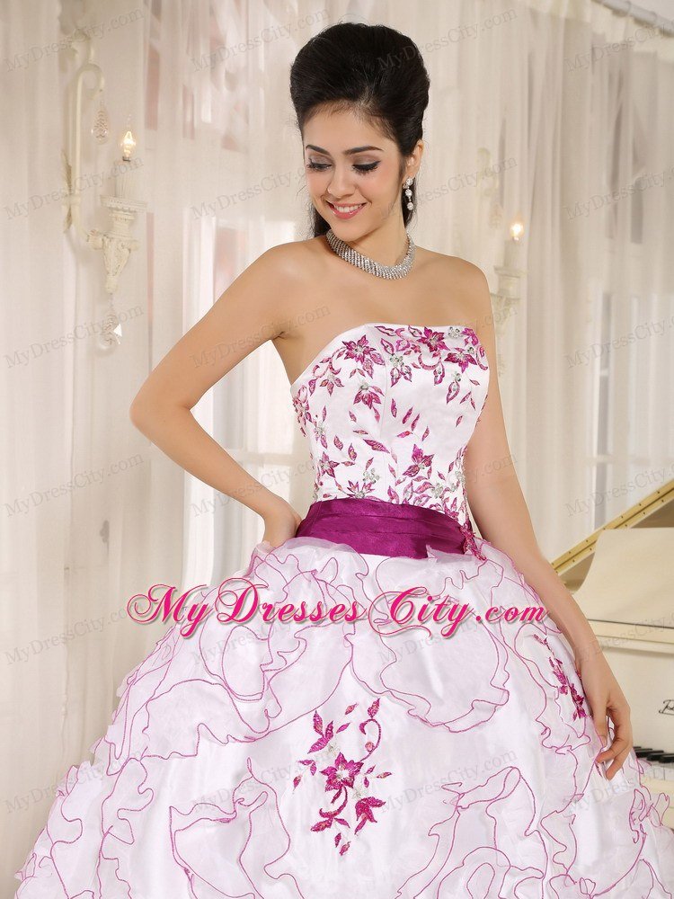 White Organza Ruffles Quinceanera Dress With Embroidery Decorate