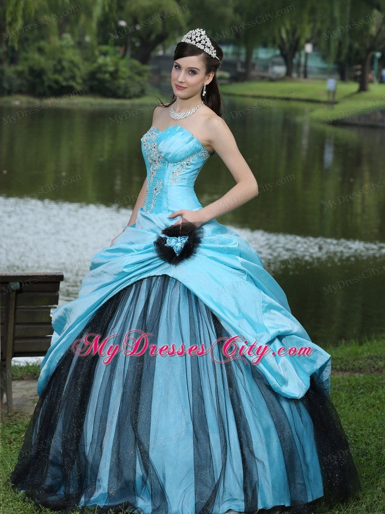 Aqua Blue Taffeta 2013 Quinceanera Dress with Appliques and Pick-ups