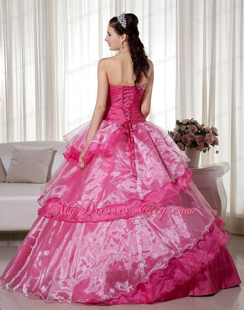 Hot Pink Sweetheart Beaded 2013 Ruffled Layers Quinceanera Dress