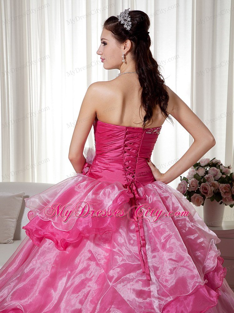 Hot Pink Sweetheart Beaded 2013 Ruffled Layers Quinceanera Dress