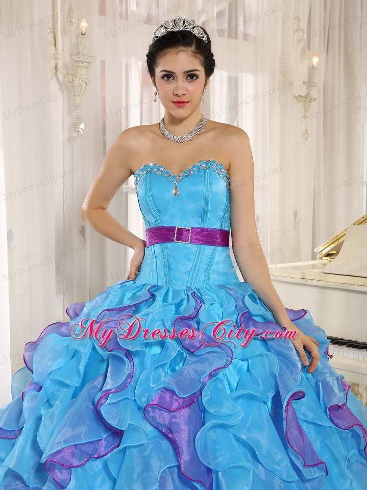 Multi-color Sweetheart Ruffles Sash 2013 Dress For Sweet 15