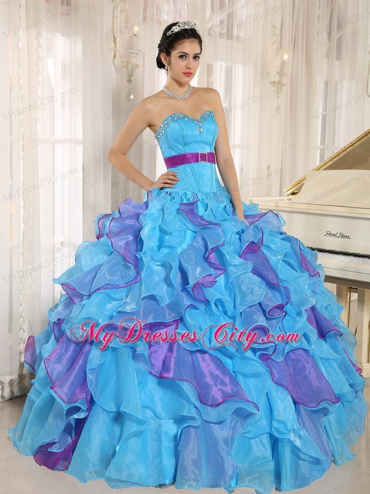 Multi-color Sweetheart Ruffles Sash 2013 Dress For Sweet 15