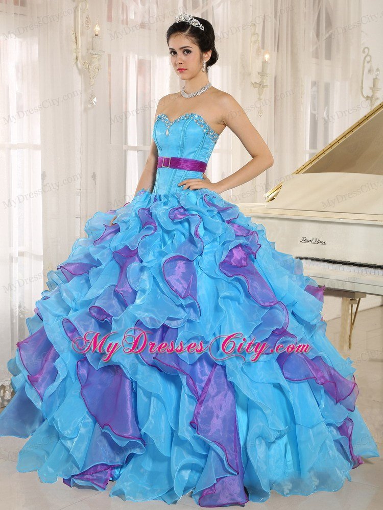 Multi-color Sweetheart Ruffles Sash 2013 Dress For Sweet 15