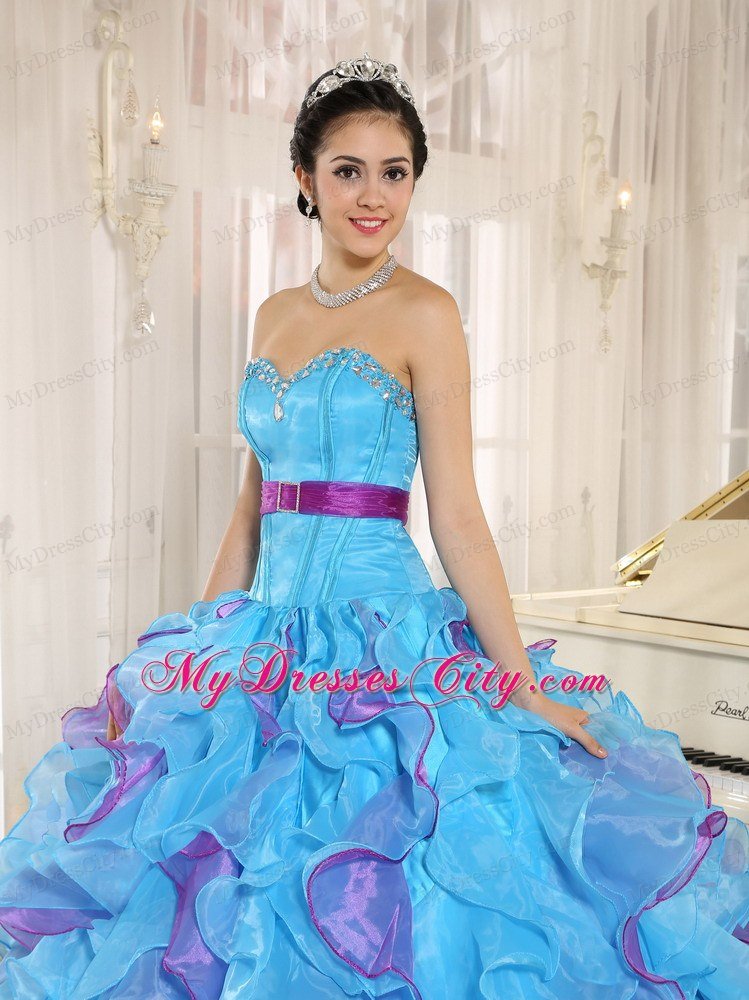 Multi-color Sweetheart Ruffles Sash 2013 Dress For Sweet 15