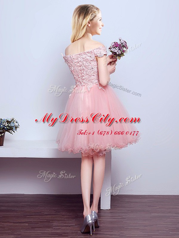 Enchanting Off The Shoulder Sleeveless Tulle Quinceanera Court Dresses Beading and Lace Lace Up