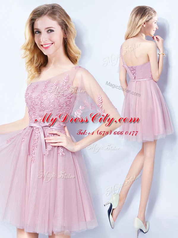 Colorful Sleeveless Lace Up Mini Length Appliques and Belt Court Dresses for Sweet 16