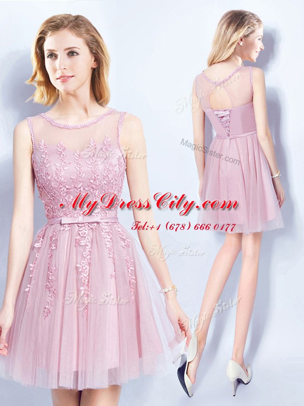 Colorful Sleeveless Lace Up Mini Length Appliques and Belt Court Dresses for Sweet 16