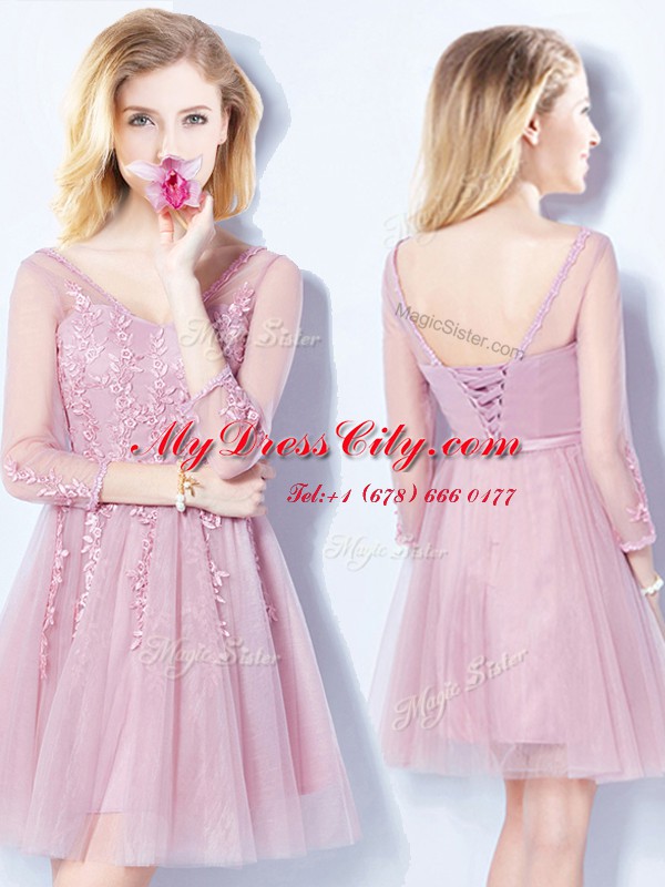 Colorful Sleeveless Lace Up Mini Length Appliques and Belt Court Dresses for Sweet 16