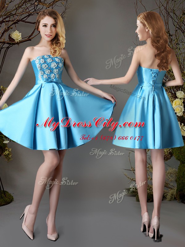 Charming Sleeveless Lace Up Mini Length Appliques and Bowknot Quinceanera Dama Dress