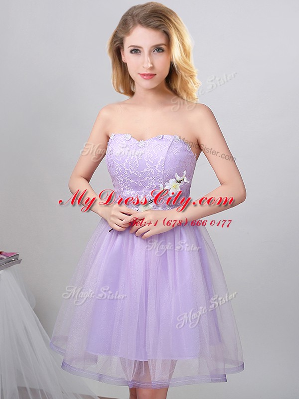 Best Selling Sweetheart Sleeveless Bridesmaid Dresses Knee Length Beading Lavender Tulle