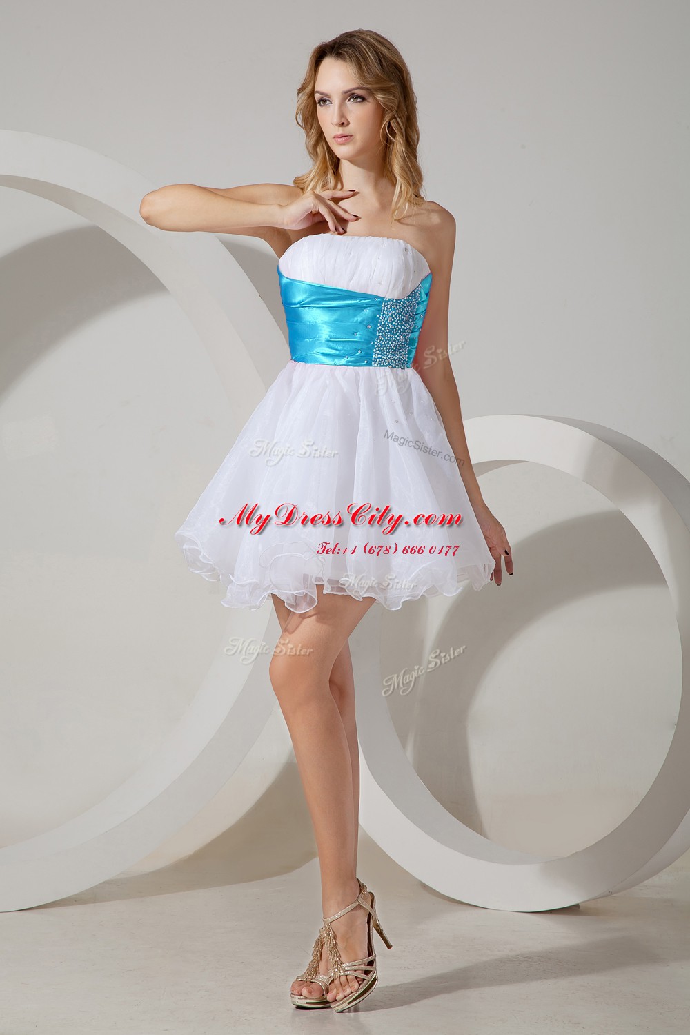 Customized Organza Sleeveless Mini Length Bridesmaids Dress and Beading