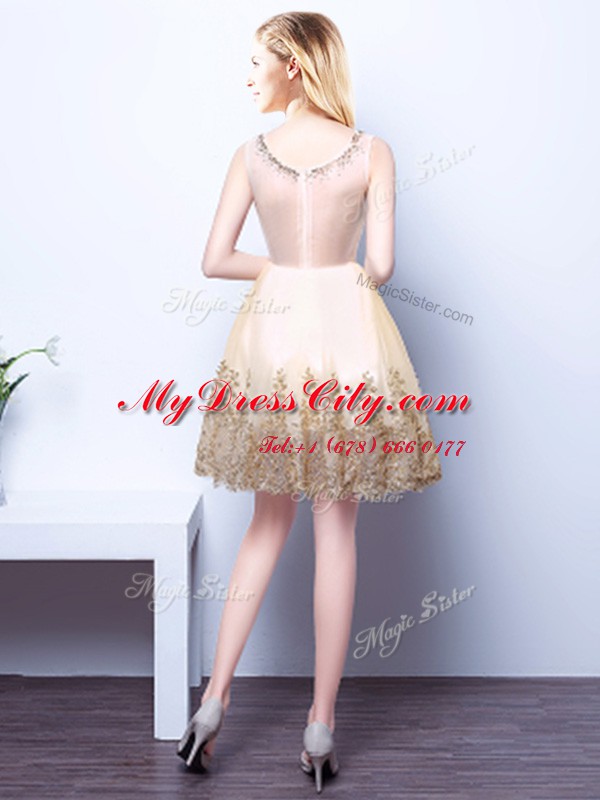 Excellent Scoop Mini Length Zipper Dama Dress Champagne for Prom and Party and Wedding Party with Beading