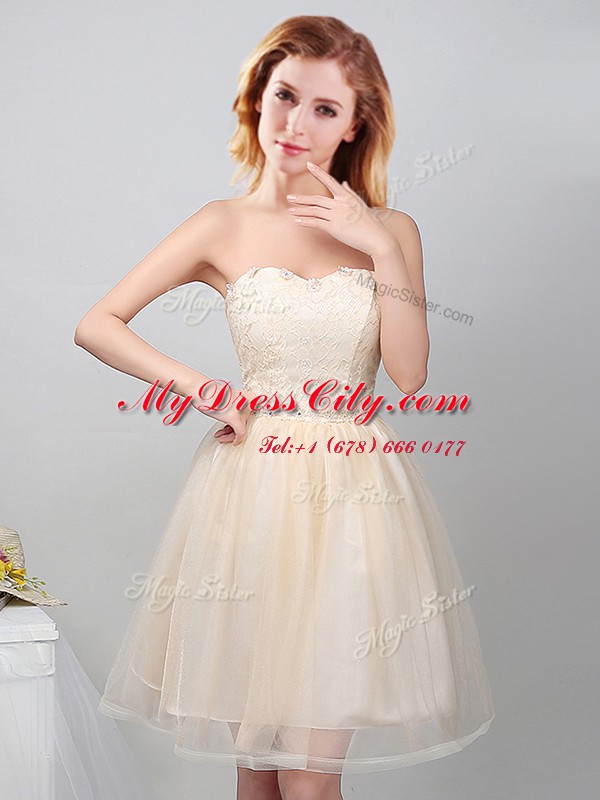 Captivating Champagne Sweetheart Lace Up Lace and Appliques Bridesmaid Dress Sleeveless