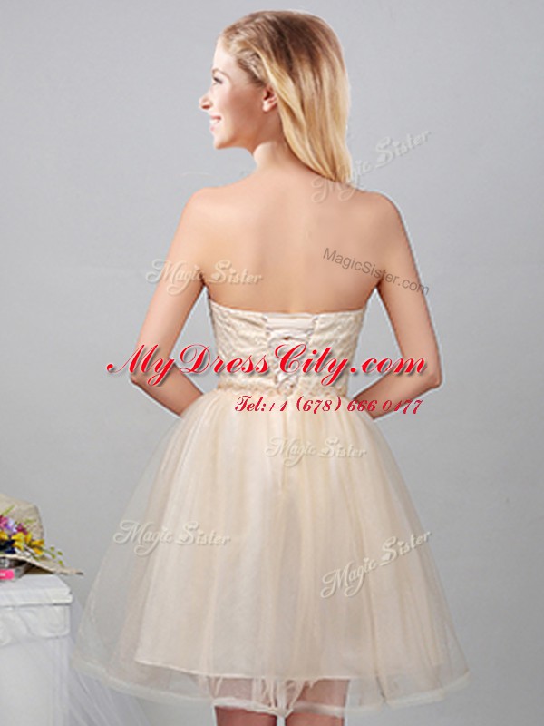 Captivating Champagne Sweetheart Lace Up Lace and Appliques Bridesmaid Dress Sleeveless