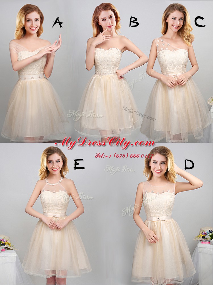 Captivating Champagne Sweetheart Lace Up Lace and Appliques Bridesmaid Dress Sleeveless