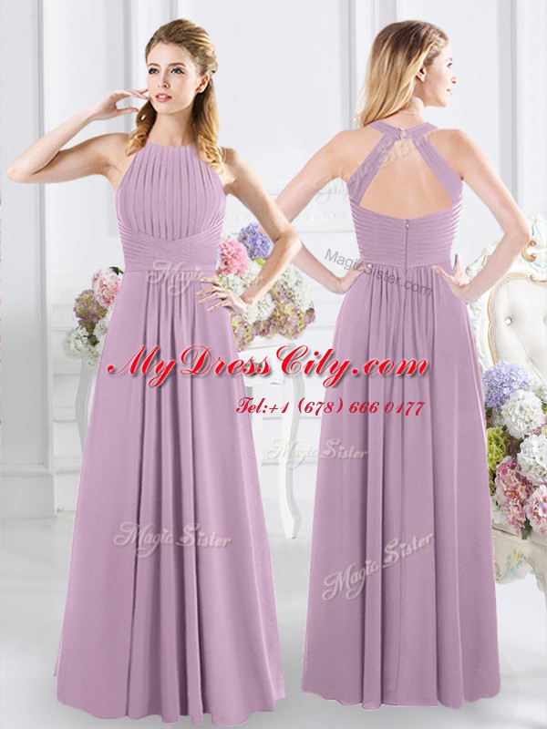 New Style Halter Top Sleeveless Zipper Floor Length Ruching Court Dresses for Sweet 16