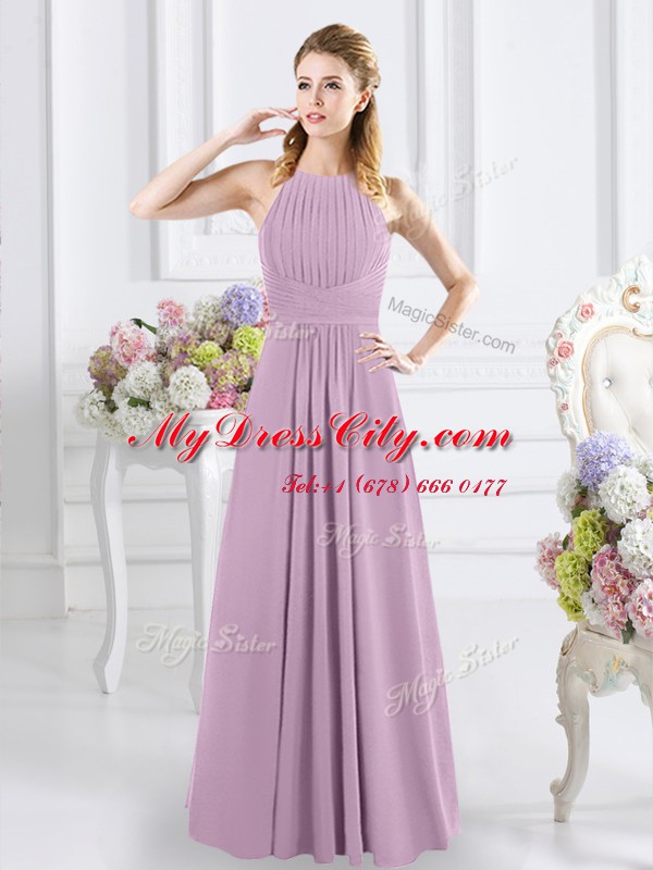 New Style Halter Top Sleeveless Zipper Floor Length Ruching Court Dresses for Sweet 16