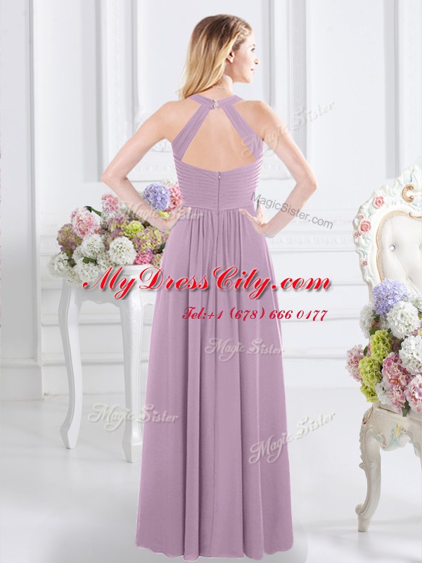 New Style Halter Top Sleeveless Zipper Floor Length Ruching Court Dresses for Sweet 16